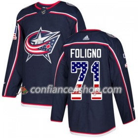 Adidas Maillot de Hockey Blue Jackets Nick Foligno 71 2017-2018 Bleu Marine USA Flag Fashion Authentic - Homme
